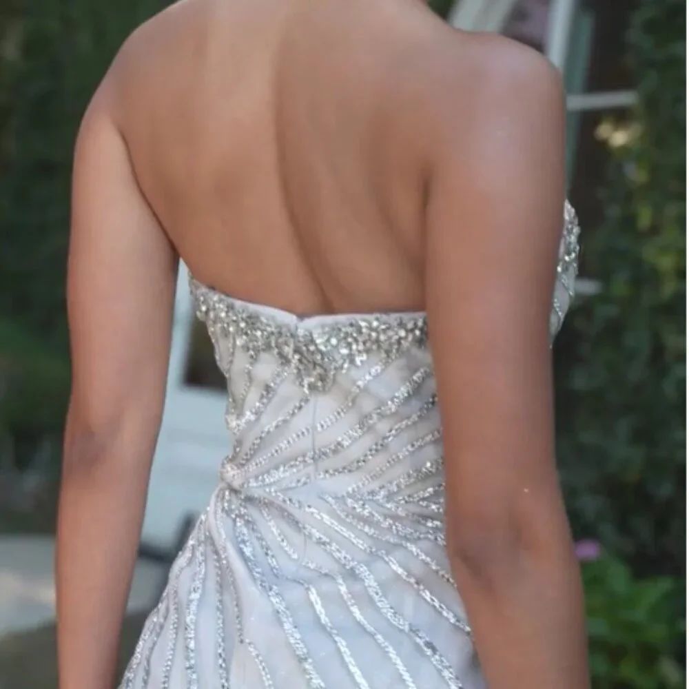 NEW STRAPLESS DAZZLING RHINESTONES EMBELLISHED MAXI PROM TULLE DRESS CD C166